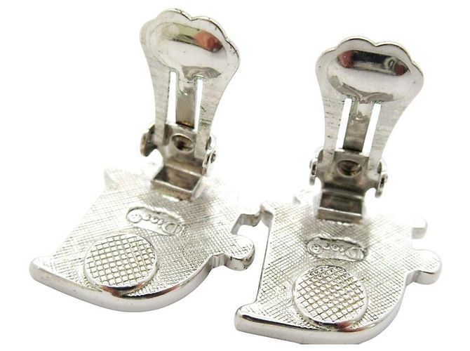 Orecchini a cerchio in argento con logo Christian Dior in strass - vista 7