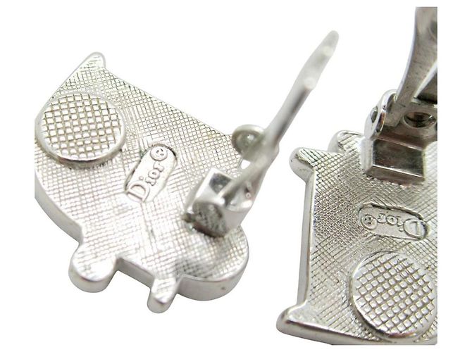 Orecchini a cerchio in argento con logo Christian Dior in strass - vista 8