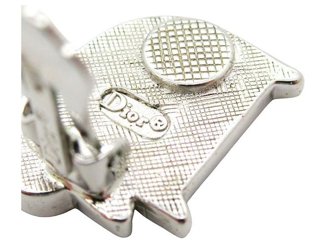 Orecchini a cerchio in argento con logo Christian Dior in strass - vista 9