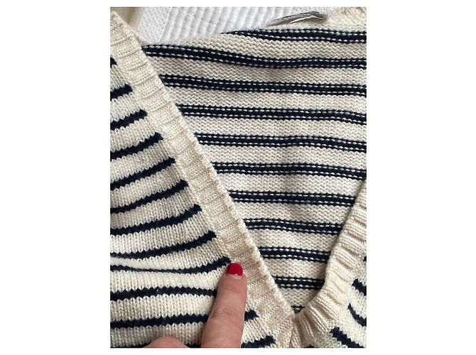 Chanel Gestreiftes Cashmere Crop Top Creme Navy Blau Roh Marineblau - Ansicht 5