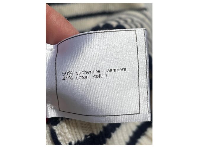 Chanel Gestreiftes Cashmere Crop Top Creme Navy Blau Roh Marineblau - Ansicht 7