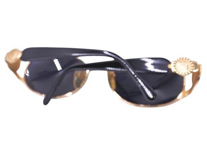 Fendi schwarze goldene Sonnenbrille mit blau getöntem Logo FS 262 - Ansicht 2