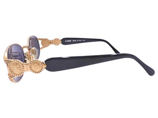Fendi schwarze goldene Sonnenbrille mit blau getöntem Logo FS 262 - Ansicht 3