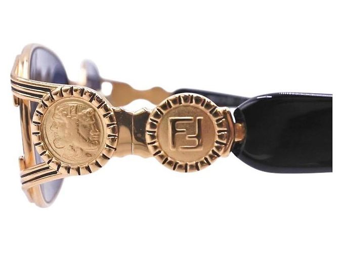 Fendi schwarze goldene Sonnenbrille mit blau getöntem Logo FS 262 - Ansicht 4
