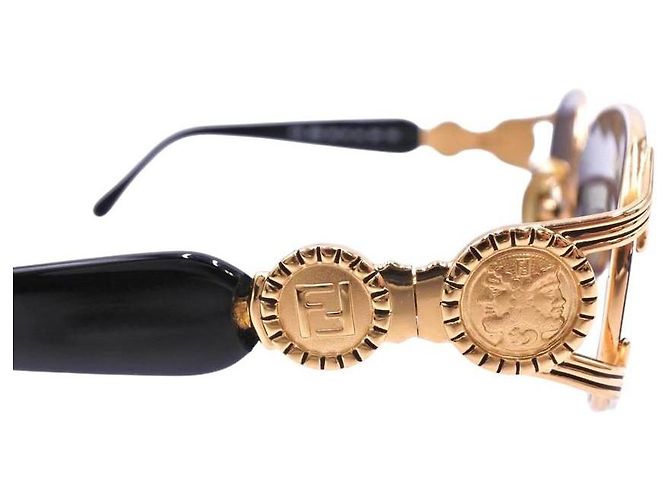 Fendi schwarze goldene Sonnenbrille mit blau getöntem Logo FS 262 - Ansicht 7