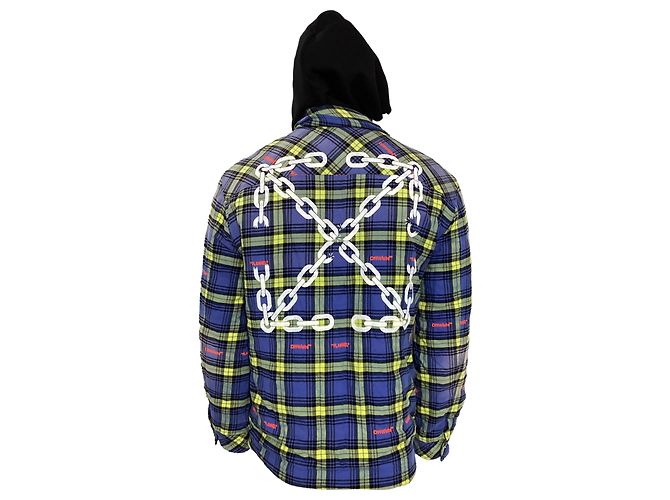 Off White Giacca camicia a quadri con logo freccia Off-White in cotone blu e giallo - vista 4