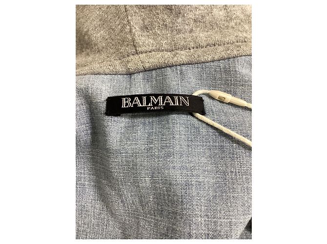 Giacca con cappuccio Balmain in denim blu e cotone grigio Blu chiaro - vista 11