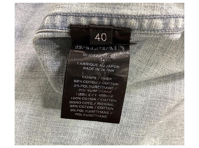 Giacca con cappuccio Balmain in denim blu e cotone grigio Blu chiaro - vista 12