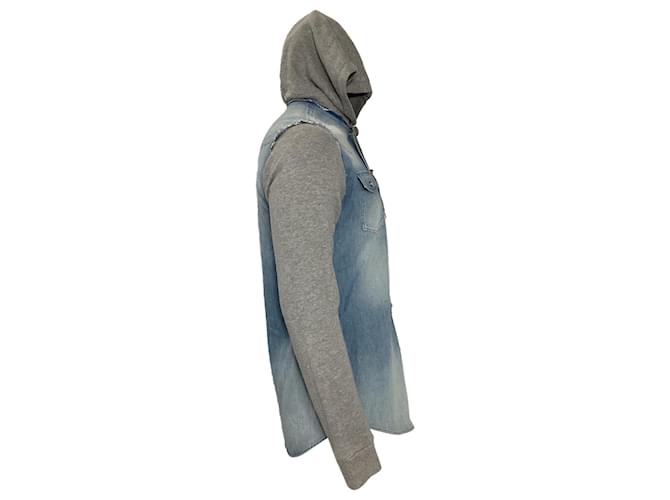 Giacca con cappuccio Balmain in denim blu e cotone grigio Blu chiaro - vista 3