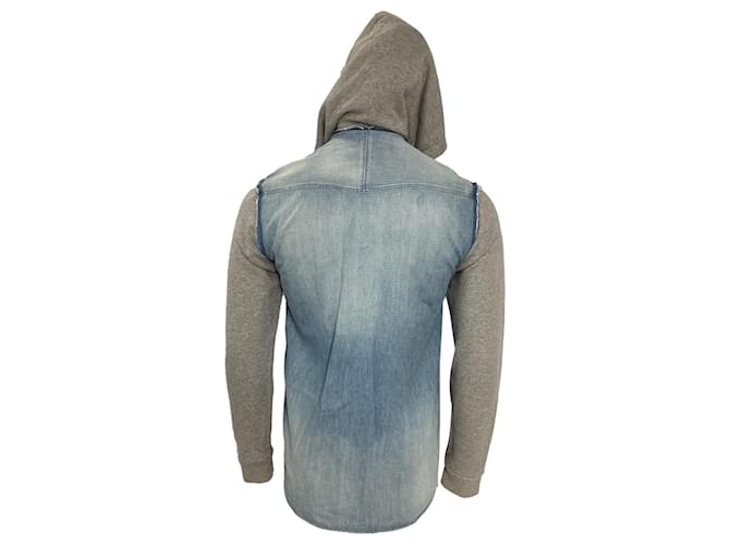 Giacca con cappuccio Balmain in denim blu e cotone grigio Blu chiaro - vista 4