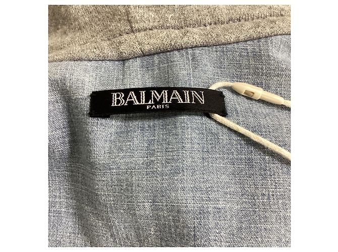 Giacca con cappuccio Balmain in denim blu e cotone grigio Blu chiaro - vista 5
