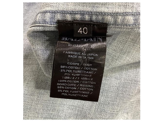 Giacca con cappuccio Balmain in denim blu e cotone grigio Blu chiaro - vista 6