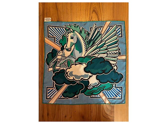 Hermès CARRÉ HERMES PEGASE POP 45 IN SETA VERDE E BLU, DISEGNO DI DIMITRI RYBALTCHENKO - vista 2