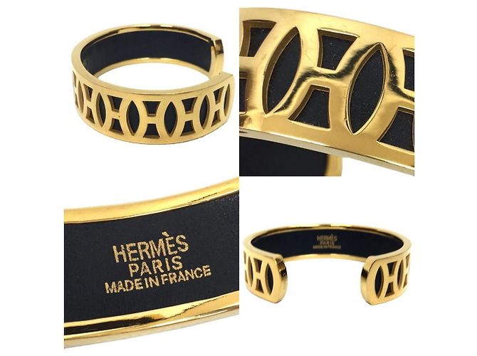 Pulsera Bangle H de Hermès Negro Dorado - vista 3