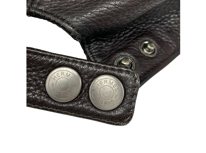 Hermès Hermes braune Leder bestickte Mütze - Ansicht 6