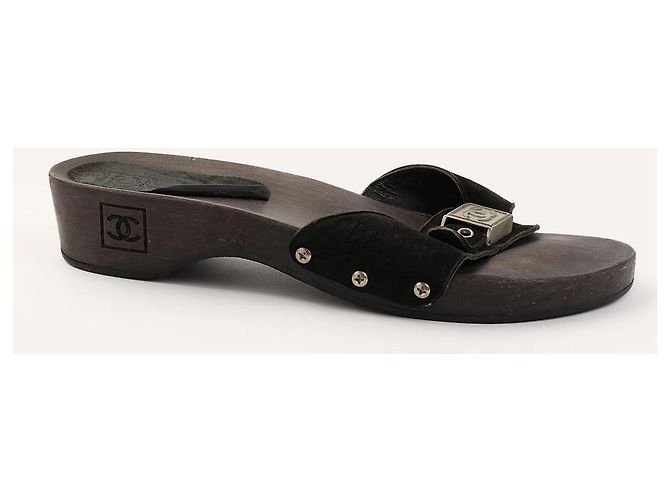 Chanel vintage Holzclogs Schwarz - Ansicht 2
