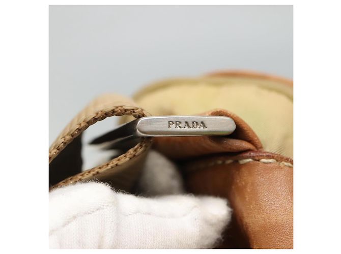 PRADA Borsa a Spalla Nylon Beige Marrone Argento Auth 112279 - vista 15