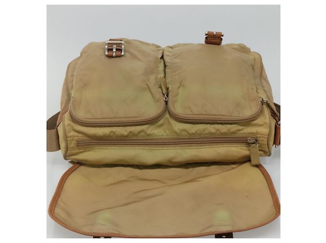 PRADA Borsa a Spalla Nylon Beige Marrone Argento Auth 112279 - vista 17