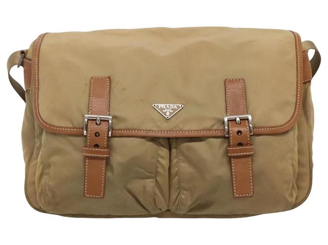 PRADA Borsa a Spalla Nylon Beige Marrone Argento Auth 112279 - vista 2