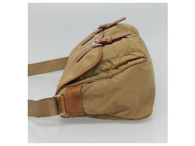 PRADA Borsa a Spalla Nylon Beige Marrone Argento Auth 112279 - vista 4