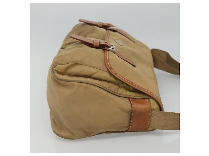PRADA Borsa a Spalla Nylon Beige Marrone Argento Auth 112279 - vista 5