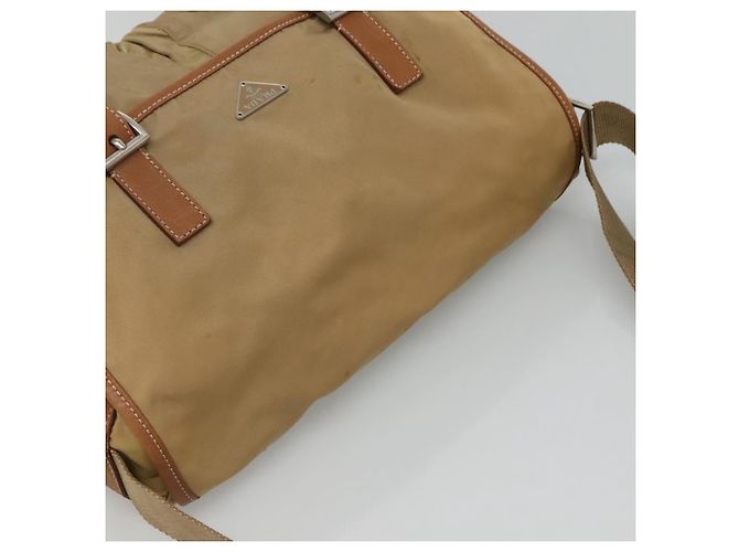 PRADA Borsa a Spalla Nylon Beige Marrone Argento Auth 112279 - vista 6