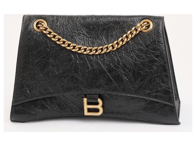 Borsa a spalla Balenciaga Crush Medium in pelle nera Nero - vista 2