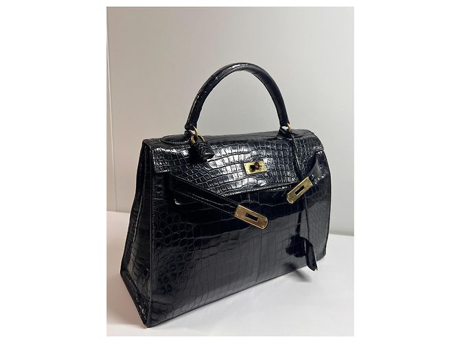Hermès Kelly 32 Coccodrillo Porosus Nero - vista 11