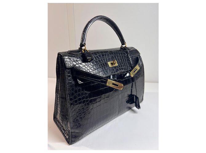 Hermès Kelly 32 Coccodrillo Porosus Nero - vista 12