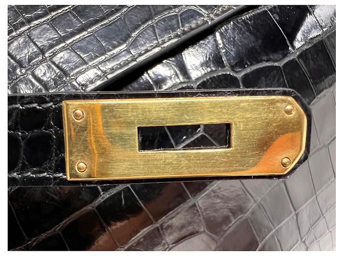 Hermès Kelly 32 Coccodrillo Porosus Nero - vista 14
