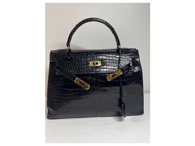 Hermès Kelly 32 Coccodrillo Porosus Nero - vista 2