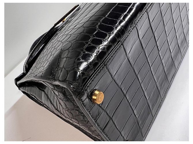 Hermès Kelly 32 Coccodrillo Porosus Nero - vista 7