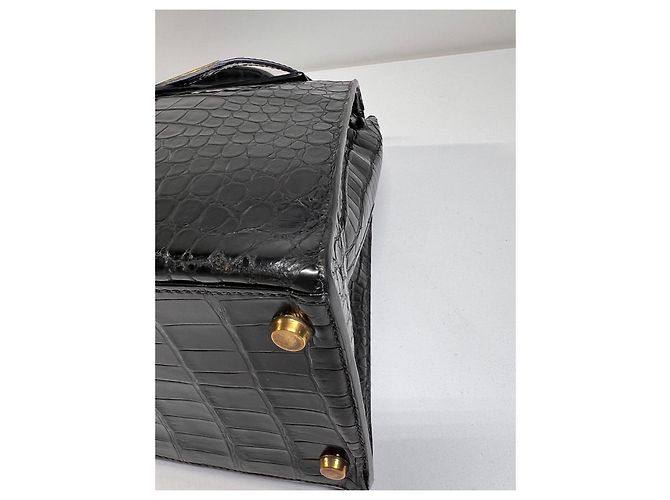 Hermès Kelly 32 Coccodrillo Porosus Nero - vista 8