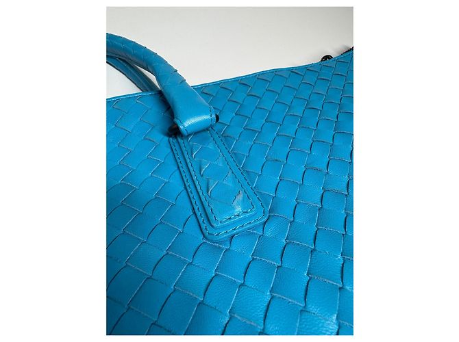 Borsa tote Bottega Veneta in pelle intrecciata blu - vista 14
