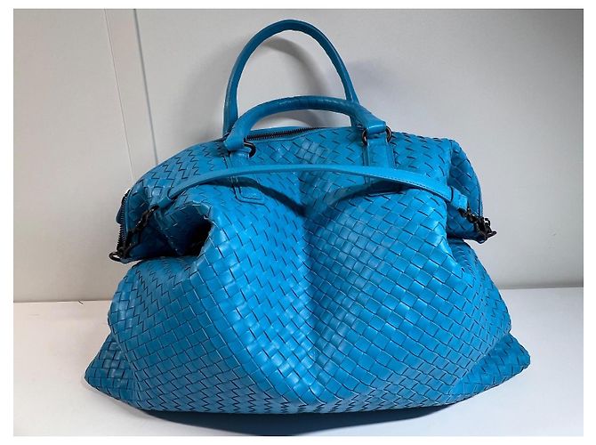 Borsa tote Bottega Veneta in pelle intrecciata blu - vista 17