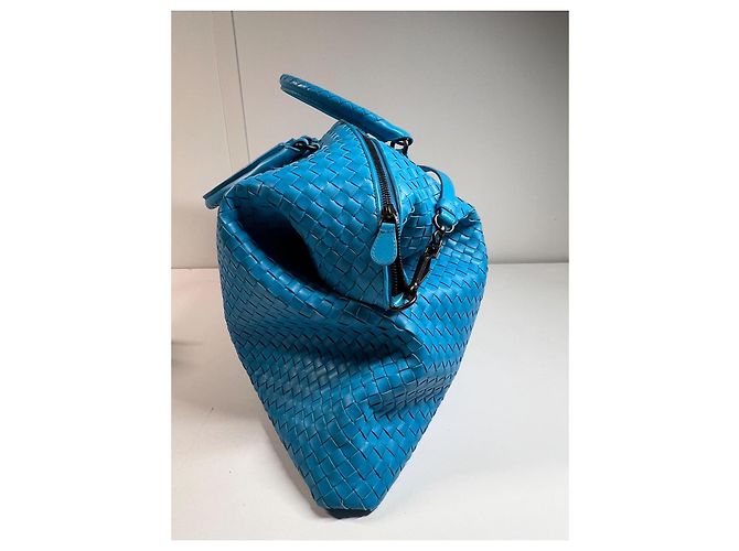 Borsa tote Bottega Veneta in pelle intrecciata blu - vista 18