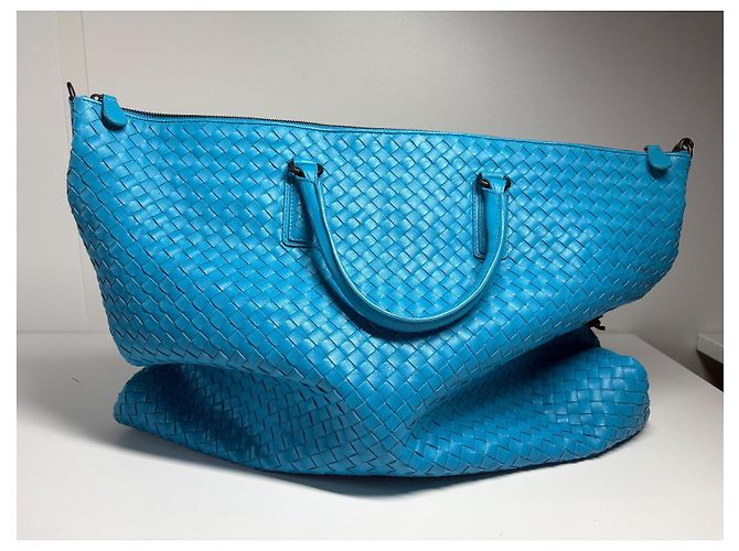 Borsa tote Bottega Veneta in pelle intrecciata blu - vista 2