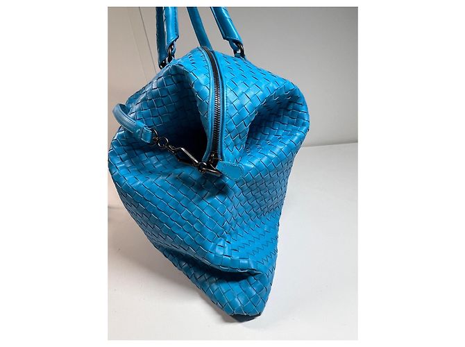 Borsa tote Bottega Veneta in pelle intrecciata blu - vista 20