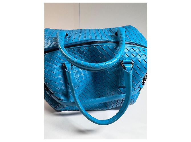 Borsa tote Bottega Veneta in pelle intrecciata blu - vista 21