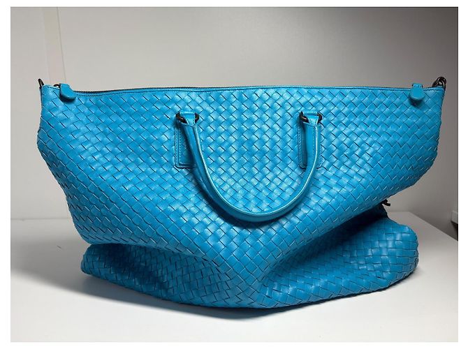 Borsa tote Bottega Veneta in pelle intrecciata blu - vista 3