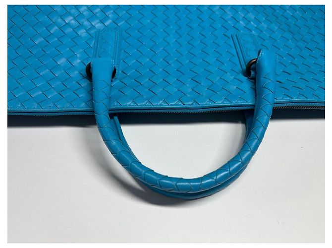 Borsa tote Bottega Veneta in pelle intrecciata blu - vista 9