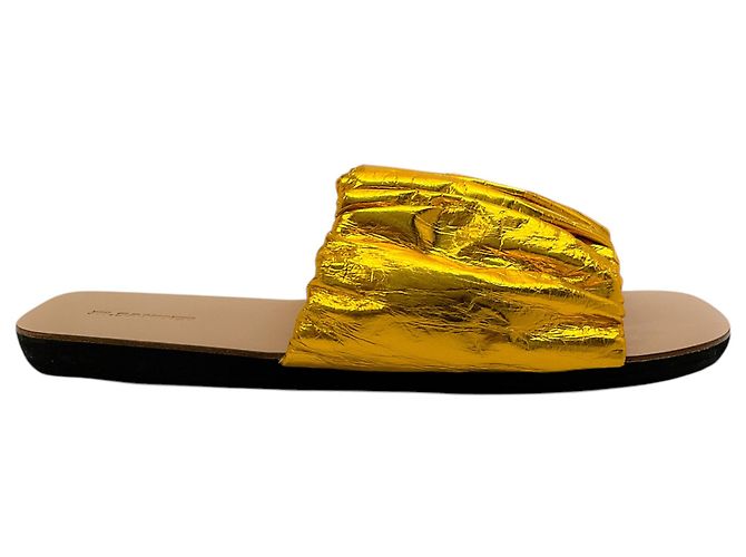 Jil Sander Ruched Gold Lame Slide Sandals - view 2