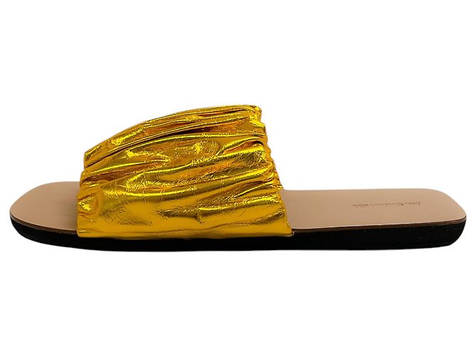 Jil Sander Ruched Gold Lame Slide Sandals - view 3