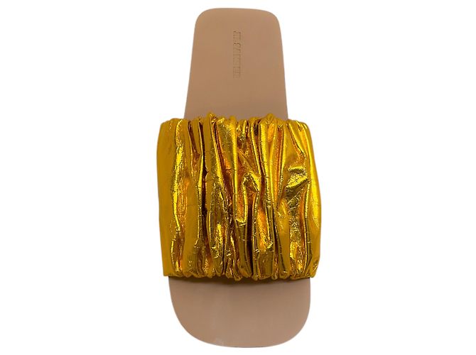 Jil Sander Ruched Gold Lame Slide Sandals - view 4