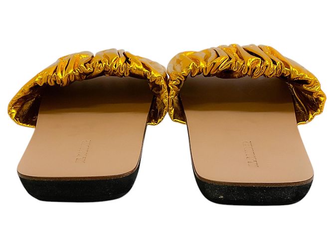 Jil Sander Ruched Gold Lame Slide Sandals - view 5