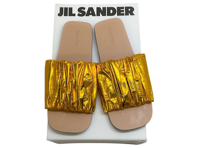 Jil Sander Ruched Gold Lame Slide Sandals - view 6