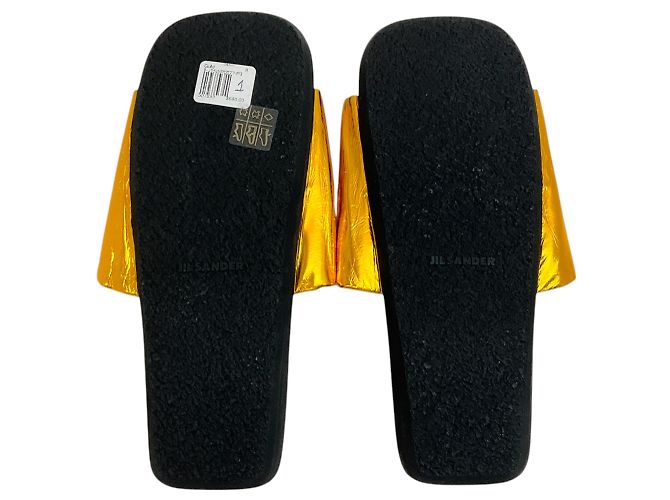 Jil Sander Ruched Gold Lame Slide Sandals - view 7