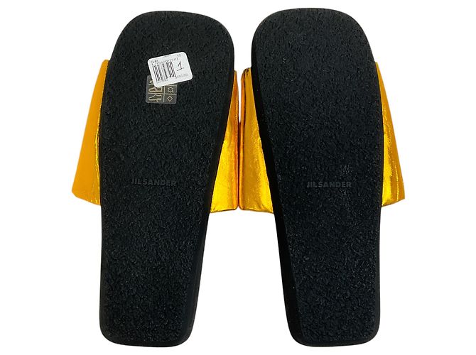 Jil Sander Ruched Gold Lame Slide Sandals - view 8