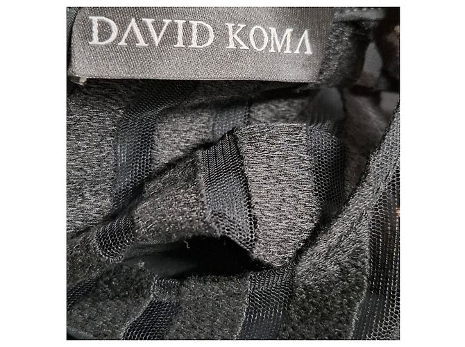 Abito mini in cady a maniche lunghe macramé David Koma in acetato nero - vista 3