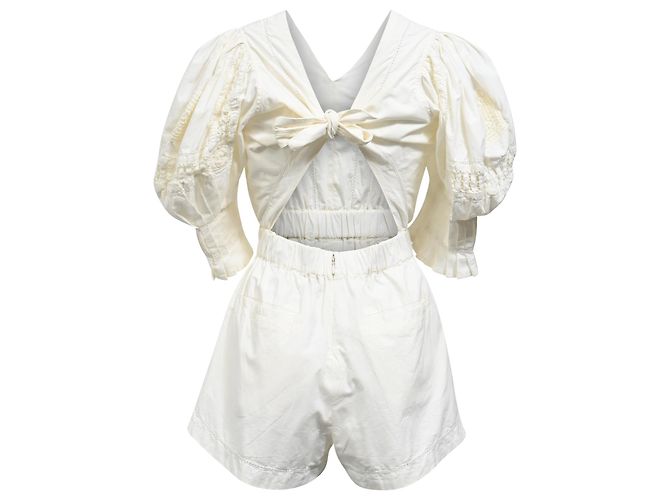 Roseanna Sea Thora Thread Pull Romper In Cream Cotton White - view 3